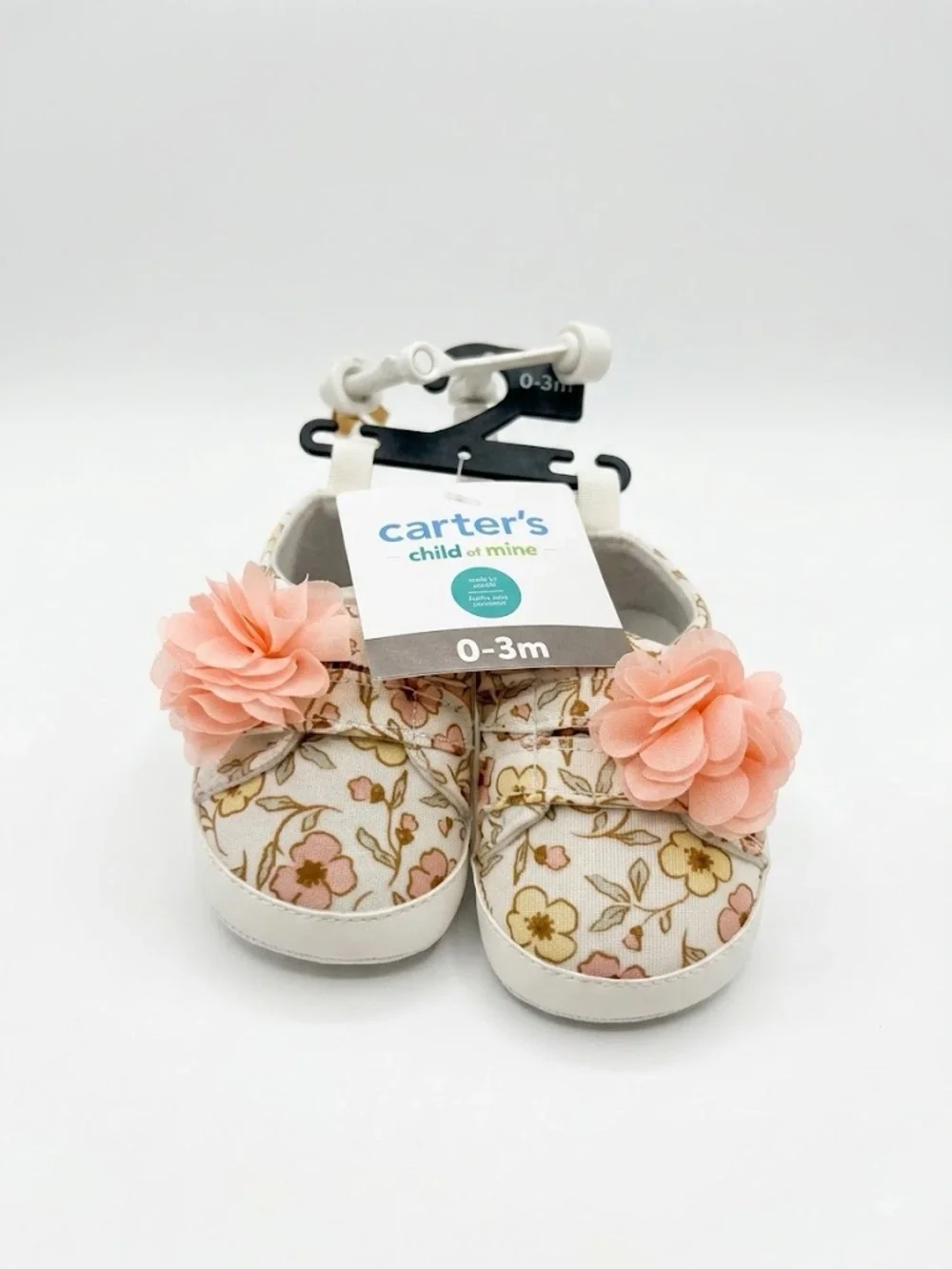 Carter's Cream Floral Baby Shoes with Peach Flower Accent
